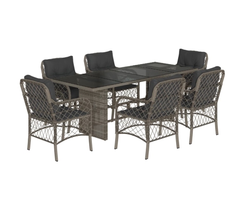 Set comedor jardín 7 pzas y cojines ratán sintético gris