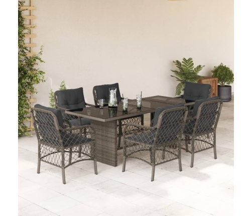 Set comedor jardín 7 pzas y cojines ratán sintético gris