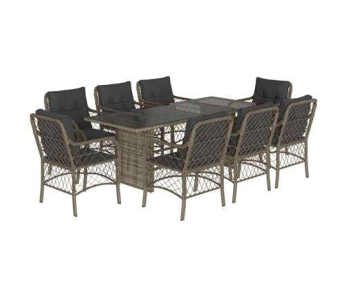 Set comedor jardín 9 pzas y cojines ratán sintético gris