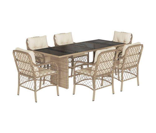 Set comedor de jardín 7 pzas con cojines ratán sintético beige