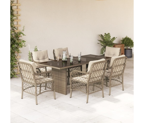 Set comedor de jardín 7 pzas con cojines ratán sintético beige