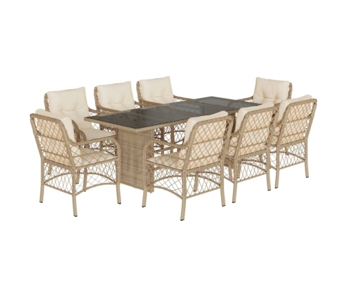 Set comedor de jardín 9 pzas con cojines ratán sintético beige