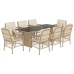 Set comedor de jardín 9 pzas con cojines ratán sintético beige