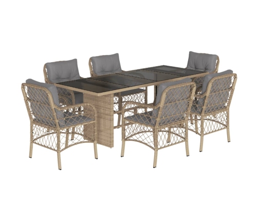 Set comedor de jardín 7 pzas con cojines ratán sintético beige
