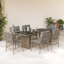 Set comedor de jardín 7 pzas con cojines ratán sintético beige