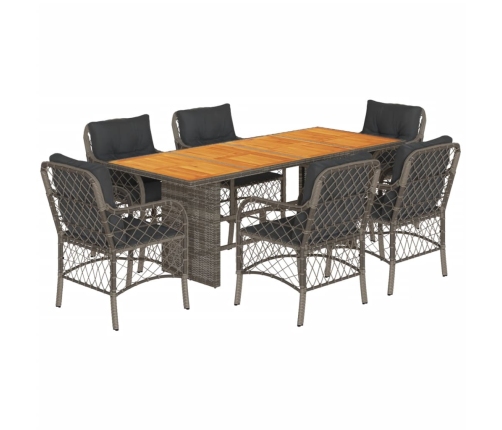 Set comedor jardín 7 pzas y cojines ratán sintético gris