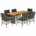 Set comedor jardín 7 pzas y cojines ratán sintético gris
