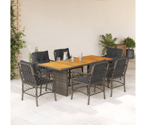 Set comedor jardín 7 pzas y cojines ratán sintético gris
