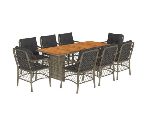 Set comedor jardín 9 pzas y cojines ratán sintético gris