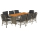 Set comedor jardín 9 pzas y cojines ratán sintético gris