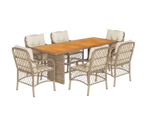Set comedor de jardín 7 pzas con cojines ratán sintético beige