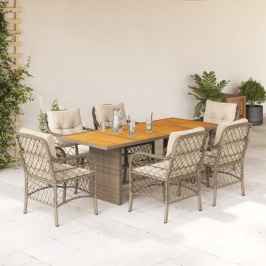 Set comedor de jardín 7 pzas con cojines ratán sintético beige