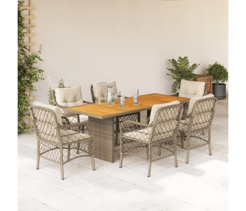 Set comedor de jardín 7 pzas con cojines ratán sintético beige