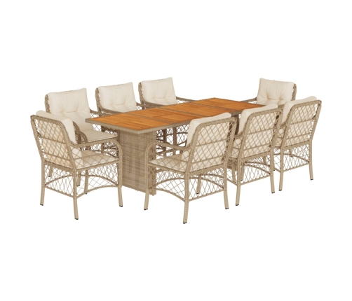 Set comedor de jardín 9 pzas con cojines ratán sintético beige