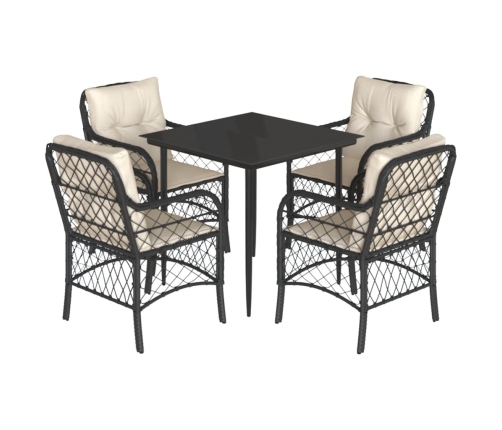 Set de muebles jardín 5 pzas con cojines ratán sintético negro