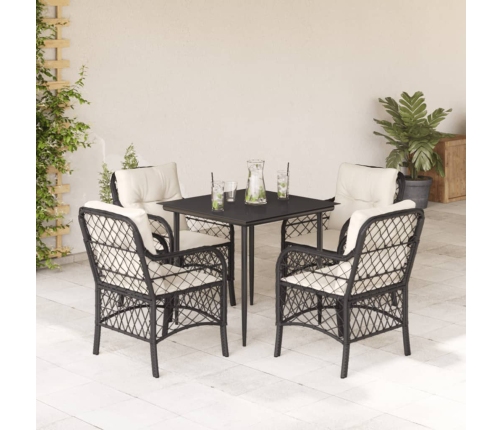 Set de muebles jardín 5 pzas con cojines ratán sintético negro