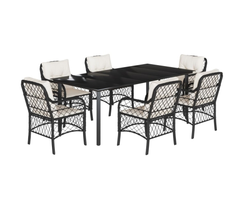 Set de comedor de jardín 7 pzas y cojines ratán sintético negro