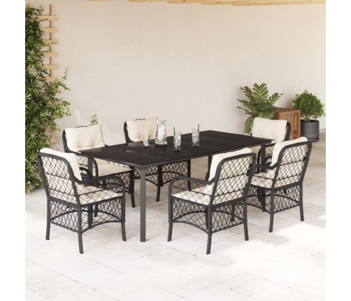 Set de comedor de jardín 7 pzas y cojines ratán sintético negro