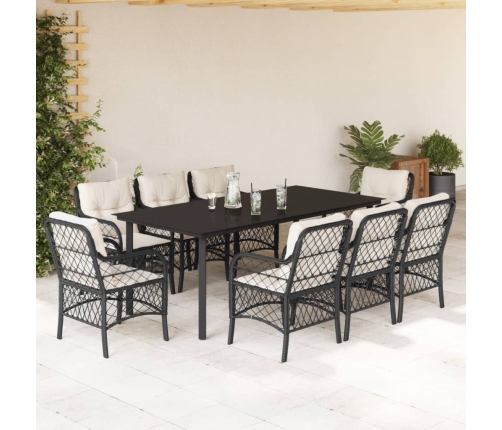 Set de comedor de jardín 9 pzas y cojines ratán sintético negro