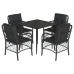Set de muebles jardín 5 pzas con cojines ratán sintético negro