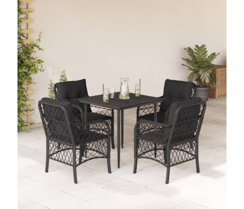 Set de muebles jardín 5 pzas con cojines ratán sintético negro