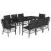 Set de comedor de jardín 9 pzas y cojines ratán sintético negro