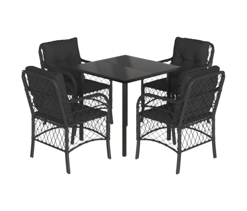 Set de muebles jardín 5 pzas con cojines ratán sintético negro