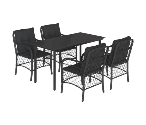 Set de muebles jardín 5 pzas con cojines ratán sintético negro