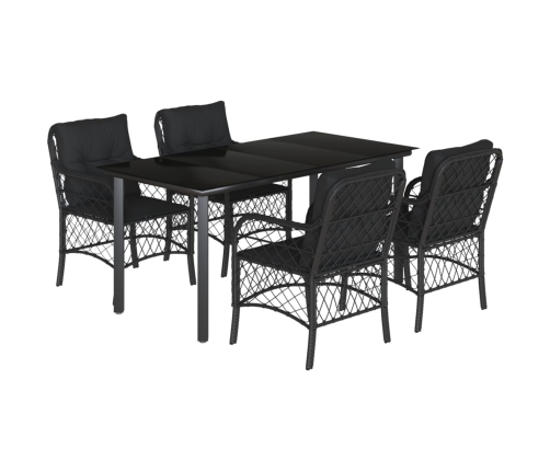 Set de muebles jardín 5 pzas con cojines ratán sintético negro