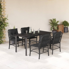 Set de muebles jardín 5 pzas con cojines ratán sintético negro
