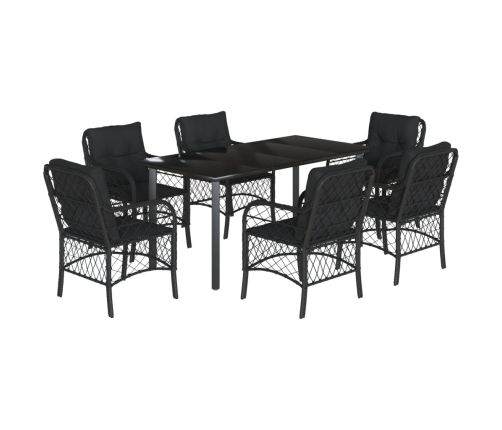 Set de comedor de jardín 7 pzas y cojines ratán sintético negro