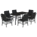 Set de comedor de jardín 7 pzas y cojines ratán sintético negro