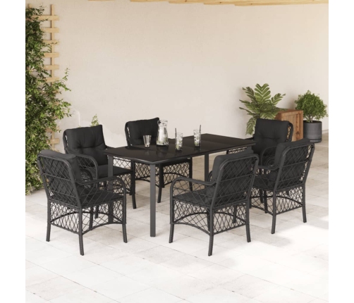 Set de comedor de jardín 7 pzas y cojines ratán sintético negro