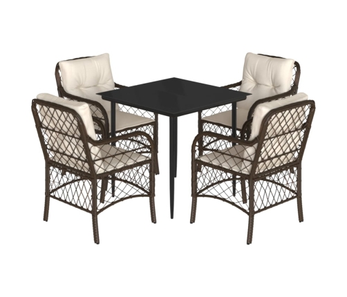 Set comedor de jardín 5 piezas y cojines ratán sintético marrón