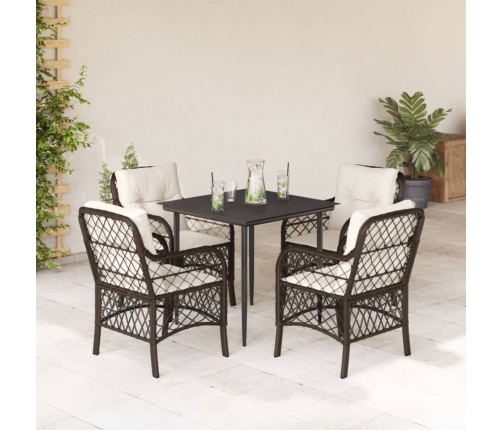 Set comedor de jardín 5 piezas y cojines ratán sintético marrón