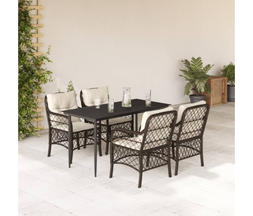 Set comedor de jardín 5 piezas y cojines ratán sintético marrón