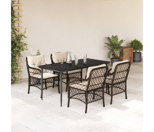 Set comedor de jardín 5 piezas y cojines ratán sintético marrón
