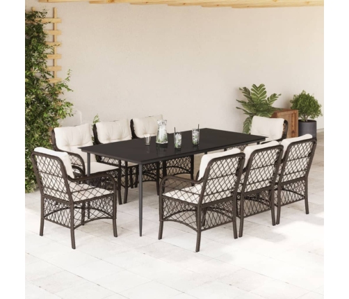 Set comedor para jardín 9 pzas y cojines ratán sintético marrón