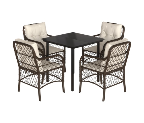 Set comedor de jardín 5 piezas y cojines ratán sintético marrón