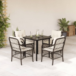 Set comedor de jardín 5 piezas y cojines ratán sintético marrón