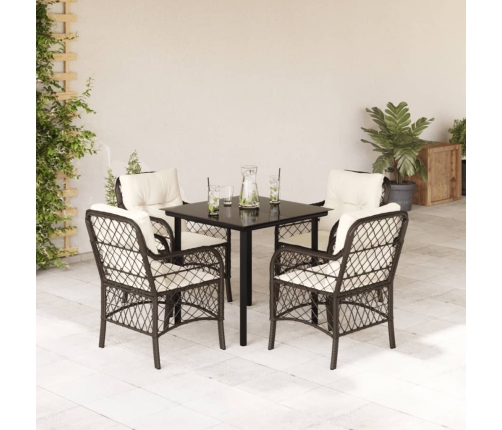 Set comedor de jardín 5 piezas y cojines ratán sintético marrón