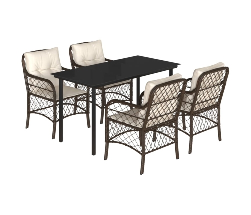 Set comedor de jardín 5 piezas y cojines ratán sintético marrón