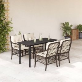 Set comedor de jardín 5 piezas y cojines ratán sintético marrón