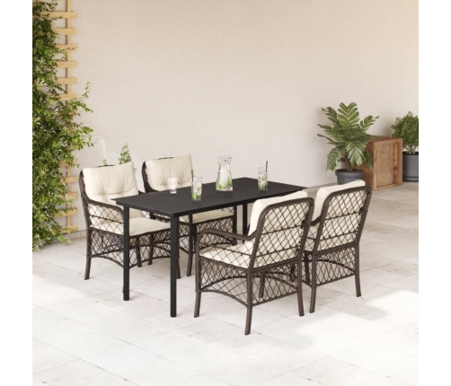 Set comedor de jardín 5 piezas y cojines ratán sintético marrón