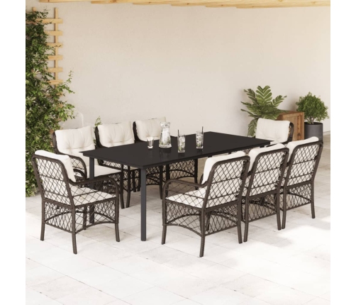 Set comedor para jardín 9 pzas y cojines ratán sintético marrón