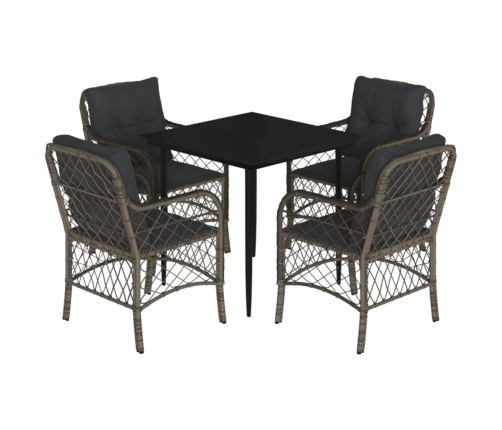 Set comedor de jardín 5 piezas con cojines ratán sintético gris