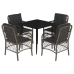 Set comedor de jardín 5 piezas con cojines ratán sintético gris