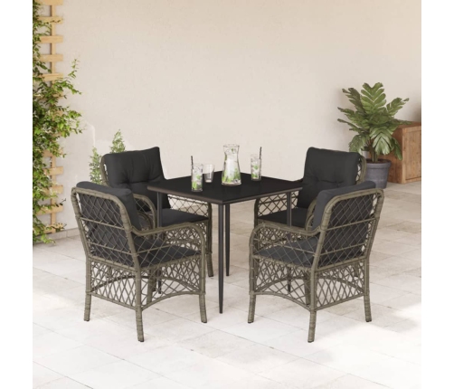 Set comedor de jardín 5 piezas con cojines ratán sintético gris
