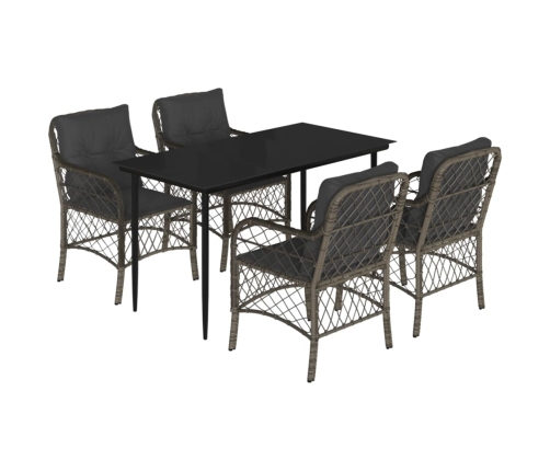 Set comedor de jardín 5 piezas con cojines ratán sintético gris