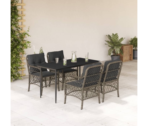 Set comedor de jardín 5 piezas con cojines ratán sintético gris